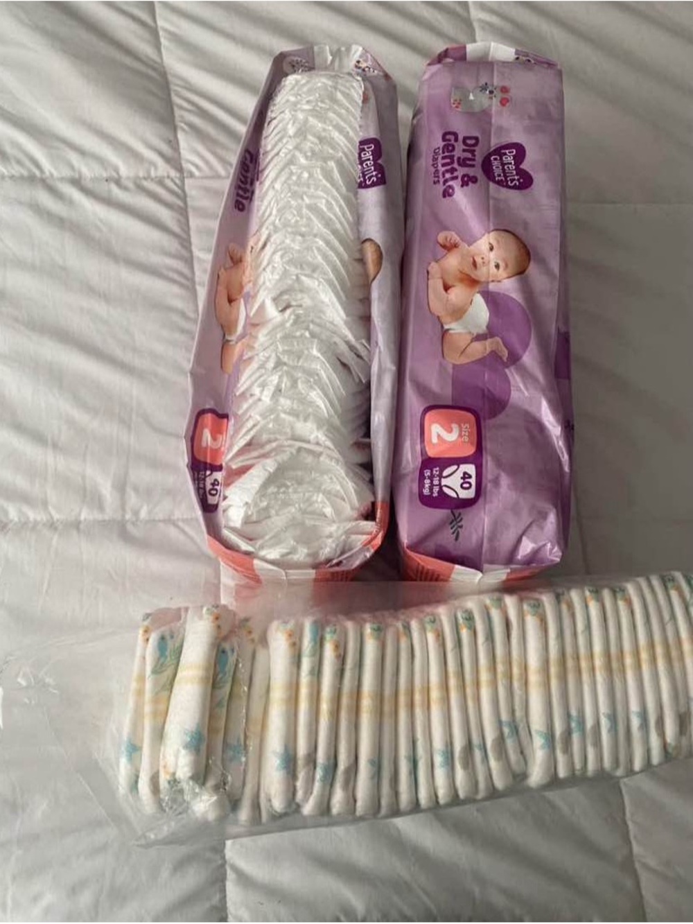 Size 1 and size 2 diapers